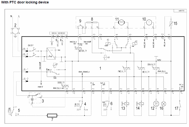 AEG Electrolux EWM1000 washing machine circuit diagram with ptc lock