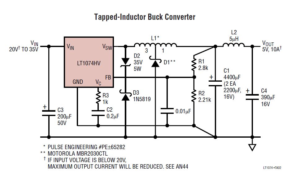 24V to 5V 10A power supply converter schematic diagram
